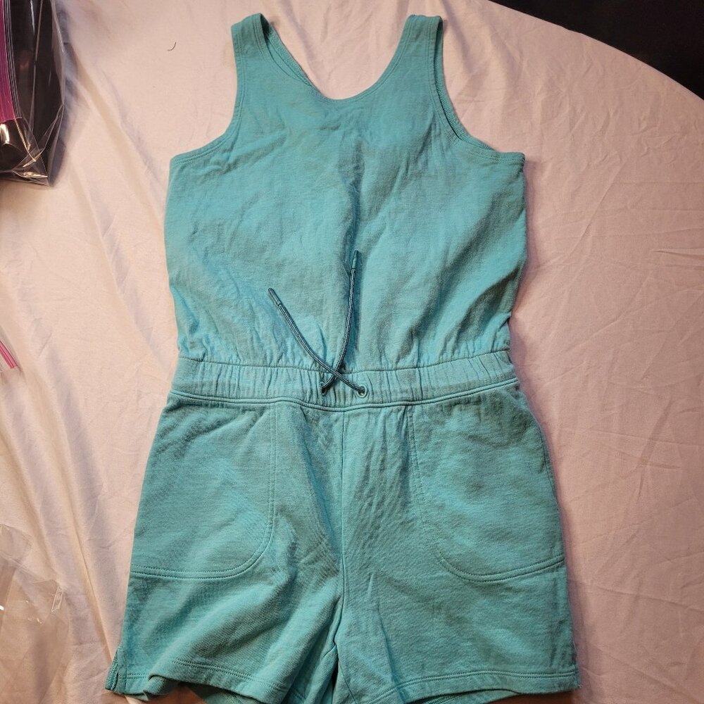 Athleta Girl Havin' A Great Time Teal Romper size 14 EUC